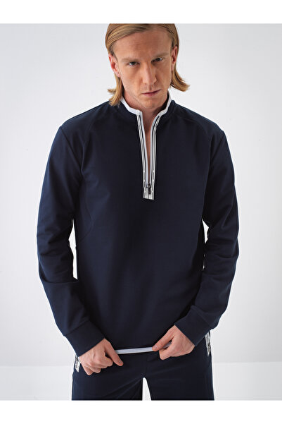 Xint Erkek Lacivert Slim Fit Pamuklu Sweatshirt