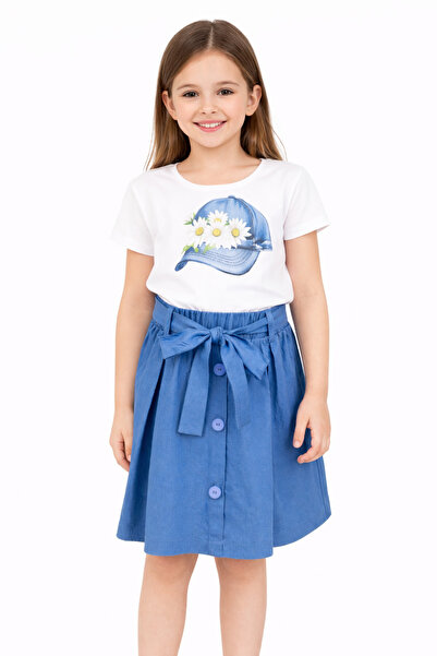 Alin Alp 2-6 Years Old Girl's Blue Buttoned Skirt-2 Y