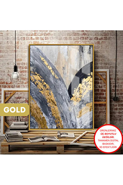Harika bir ev HARİKABİREV|GRİ-GOLD YAĞLI BOYA EFEKTLİ SOYUT TABLO 3 |ÇERÇEVEL...