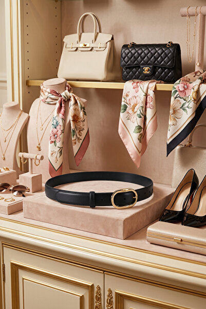 WilliamPolo Asya Γνήσιο Δέρμα Χρυσή Πόρπη Μαύρη Γυναικεία Ζώνη