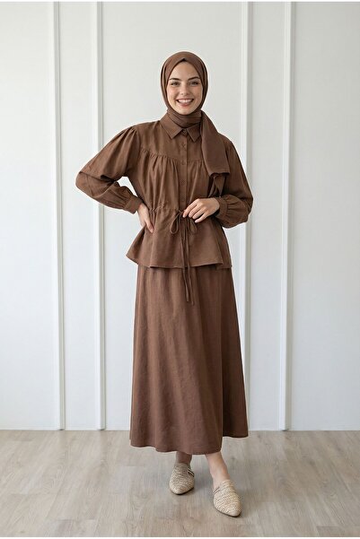 MİHRA STORE Övün Cupra Σετ Φούστας και Τούνελ-NA3437 Ανοιχτό Καφέ