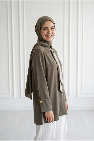 MİHRA STORE Adıgül Κρυφό Φουλάρι με Πλισέ Σχέδιο και Μανσέτες-ΣΑ1192 Μέντα