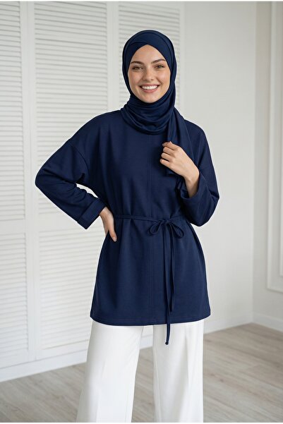 MİHRA STORE Τουνίκ Şafak Fitilli με ραφές στο μπροστινό μέρος-MF1834 Ναυτικό ...