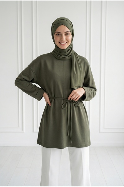 MİHRA STORE Τουνίκ Şafak Fitilli με ραφές στο μπροστινό μέρος-MF1834 Χακί