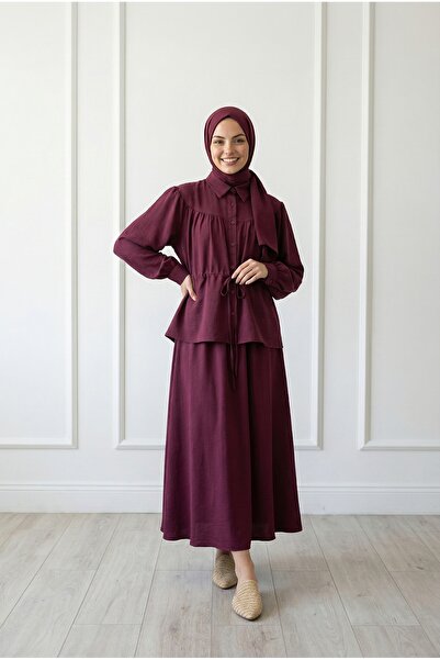 MİHRA STORE Övün Cupra Σετ Φούστας και Τούνελ-NA3437 Βουργουνδίας