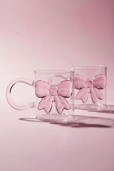 Perotti Bow Pembe Fiyonk 2'li 350ml Borosilikat Kupa