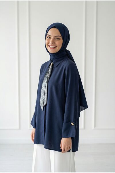 MİHRA STORE Adıgül Κρυφό Φουλάρι με Πλισέ Σχέδιο και Μανσέτες-ΣΑ1192 Ναυτικό ...