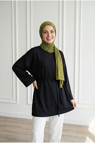 MİHRA STORE Τουνίκ Şafak Fitilli με ραφές στο μπροστινό μέρος-MF1834 Μαύρο