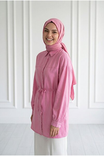 MİHRA STORE Yelilia Lace-up Robe Modal πουκάμισο-PE223 Ροζ