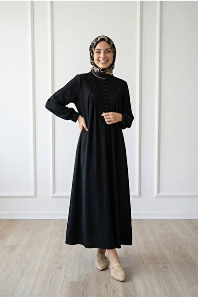 MİHRA STORE Ayçıl Ριμπ Φόρεμα Modal-NA2407 Μαύρο