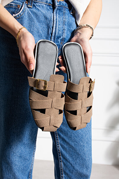 diya shoes Papuci de damă Shay Yoshi din piele intoarsa cu accesorii aurii si...