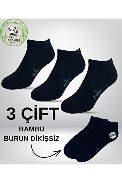 NATURAL BAMBOO THREAD TOE SEAMLESS 3-PACK SOFT BOOTIES BLACK SOCKS