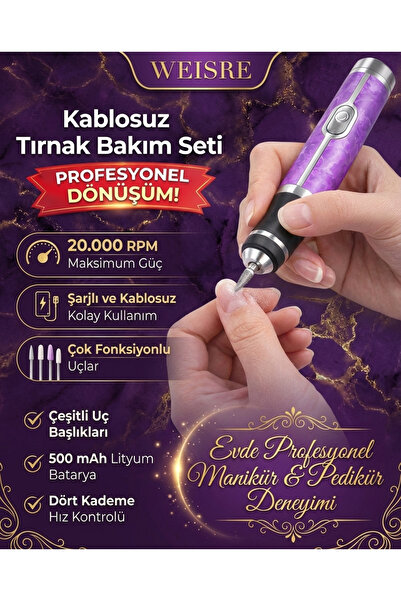 Weisre Şarjlı Manikür Pedikür Seti 20.000 RPM Profesyonel Tırnak Freze Makine...