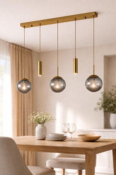 VENON RANA Sıralı 5.li Eskitme ❤️ 2 Spot Led ❤️ 3 Füme Glop Camlı ❤️Modern Sı...