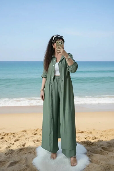 AZRA BUTİK Waist-Tied Tunic Set Water Green