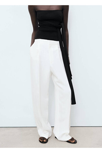 MANGO Woman Keten karışımlı pileli pantolon