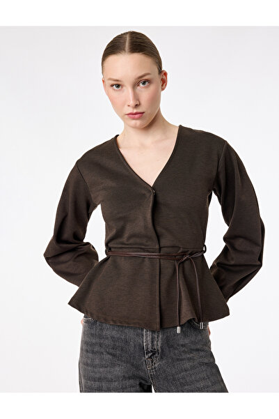 Koton Στενή εφαρμογή, μακρυμάνικη ζακέτα με κοπή peplum και ζώνη