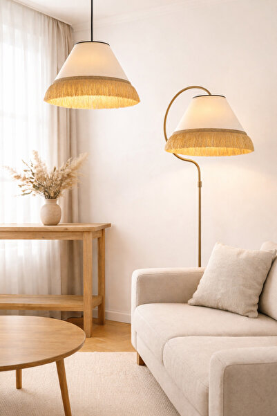 VENON ⭐️Lambader + Tekli Sarkıt -- Çise Set Krem Sarı Patine Abajur ⭐️Krem Şa...