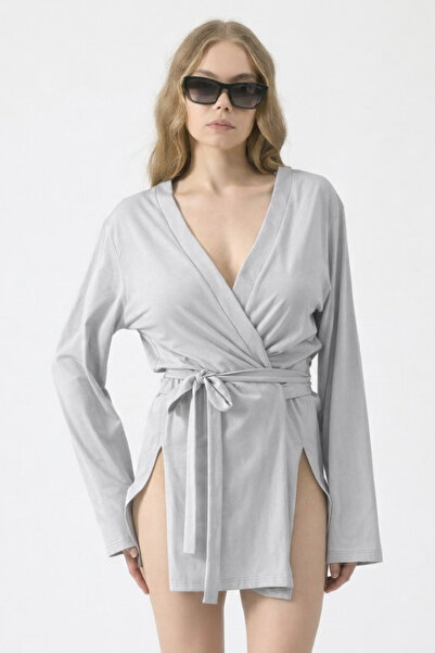 COMBİNE MİCHAİL Γυναικεία ρούχα παραλίας Άνετο γκρι κιμονό με ζώνη