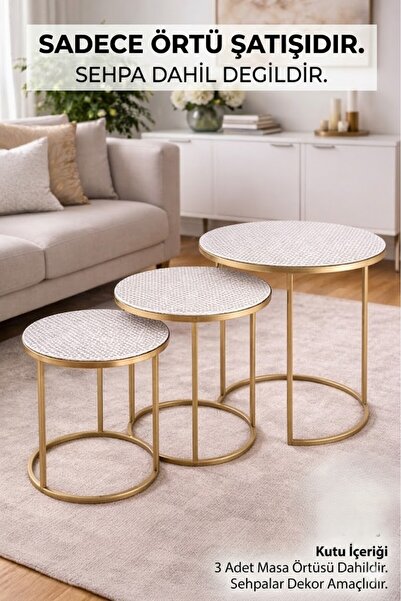 Rona Home Σετ 3 τεμαχίων με δαντελένια καλύμματα για στρογγυλό τραπεζάκι σαλο...