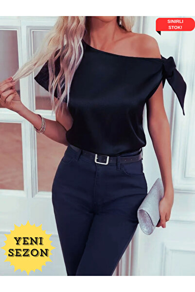 StilVibe Γυναικεία καλοκαιρινή μπλούζα με έναν ώμο από σατέν - Επιλογές του Ε...