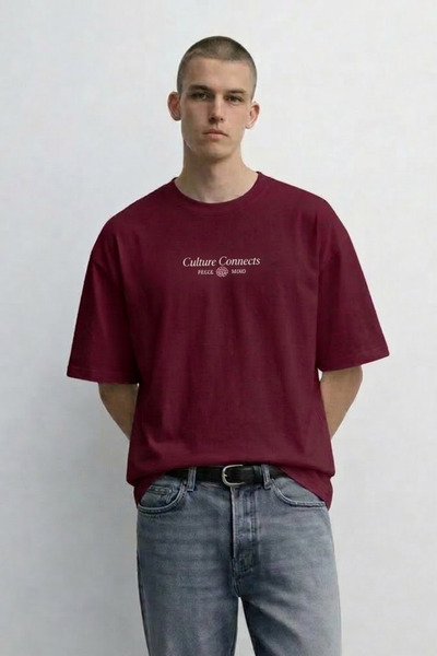 MATERIAL Ανδρικό μπλουζάκι Oversize Culture Connect με στάμπα σε μπορντό χρώμα