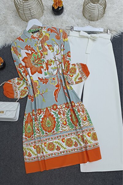 HİJABAYA Τουνίκ από βαμβάκι και βισκόζη με μισά κουμπιά και σχέδιο λουλουδιών