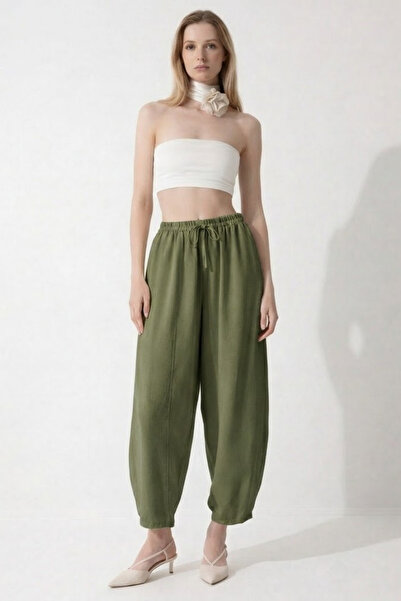 COMBİNE MİCHAİL Γυναικείο Βασικό Μαλακό Χακί Παντελόνι Σαλβάρ