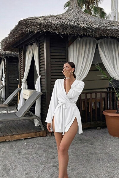 COMBİNE MİCHAİL Γυναικείο Μίνι Κιμονό σε ίσια γραμμή, βασικό λευκό