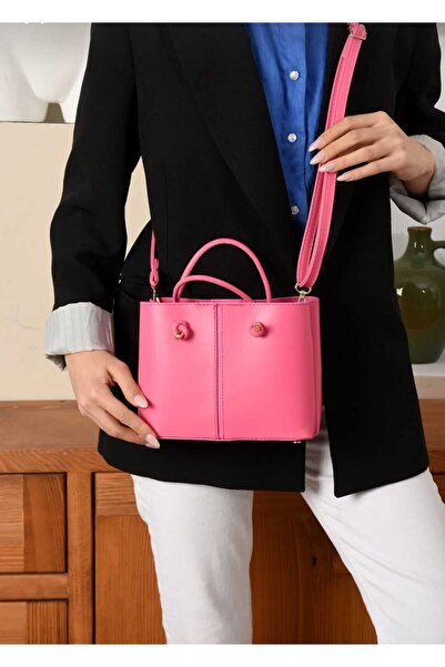ÖZÜM ÇANTA Women's 3-Compartment Long Strap Shoulder Bag Pink