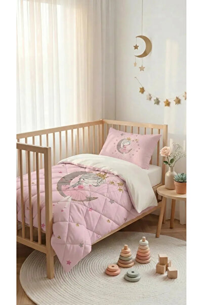 Talia Home Pembe Ay'da Oturan Kız Desenli Bebek Beşik Uyku Seti TLABG-280