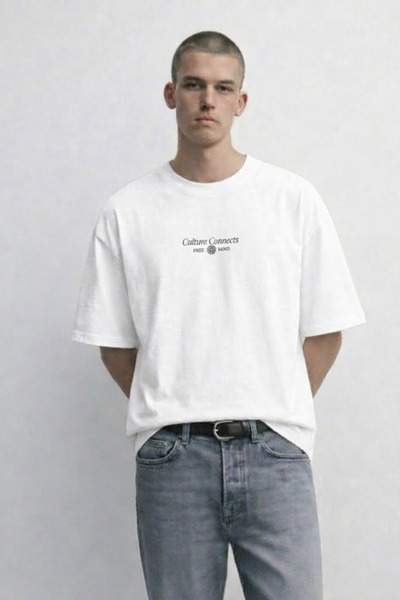 MATERIAL Ανδρικό μπλουζάκι Oversize Culture Connect με στάμπα εκρού