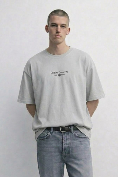 MATERIAL Ανδρικό μπλουζάκι Oversize Culture Connect με στάμπα σε γκρι χρώμα