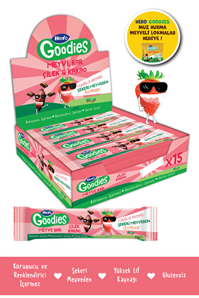 Hero Goodies Çilek Kakao Meyve Bar 30g X15