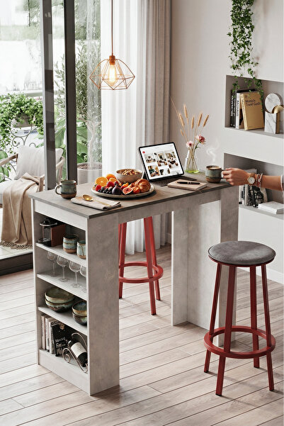 Yurudesign Style Bar Masası Mutfak Yemek Masası Beton-taş St1-gt
