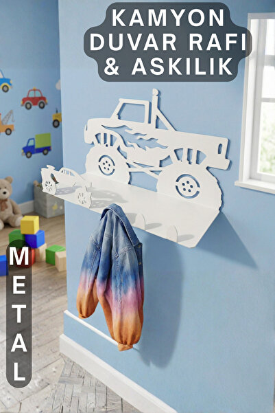 Furniall Metal Monster Truck Dev Kamyon Çocuk Odası Rafı Ve Elbise Askılığı -...
