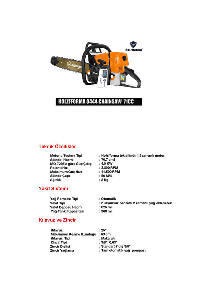 Holzfforma G444 Benzinli Testere - 3/8 46 Diş