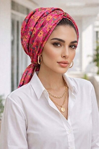 Aişe tesettür Ροζ λουλουδάτο σχέδιο Με αγκράφα κοκάλια