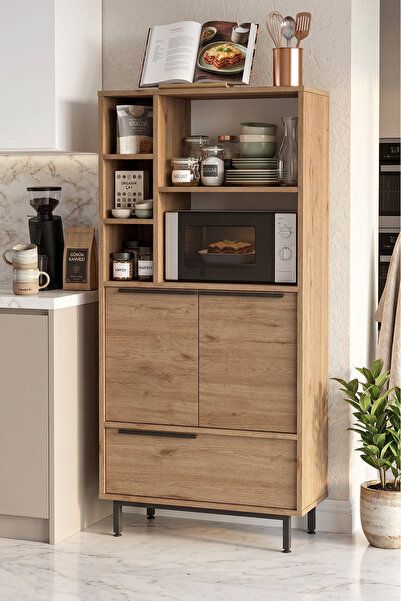 Yurudesign Ocean Mutfak Kiler Dolabı Mikrodalga 3 Kapaklı Raflı Metal Ayaklı ...