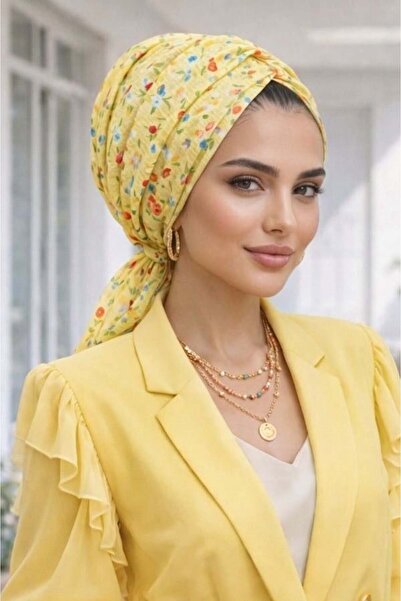 Aişe tesettür Κίτρινο σχέδιο λουλουδιών Με αγκράφα κοκάλια