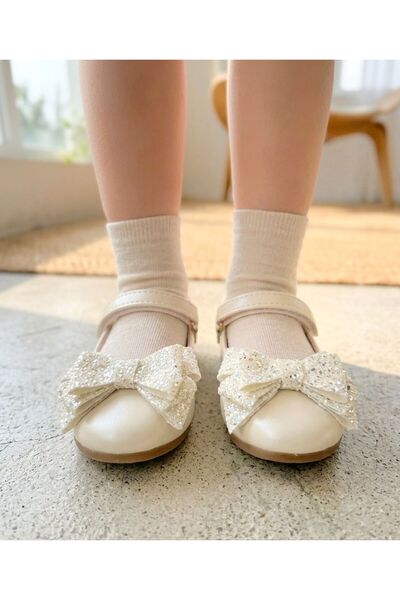 Surpie Shoes Kız Çocuk Ortopedik Pullu Fiyonk Detaylı Babet, Çocuk Ortopedik Babet