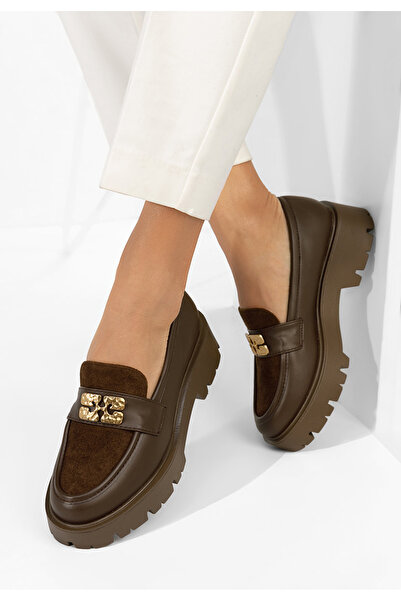 B T Shoes Mocasini cu talpa groasa Karamela maro