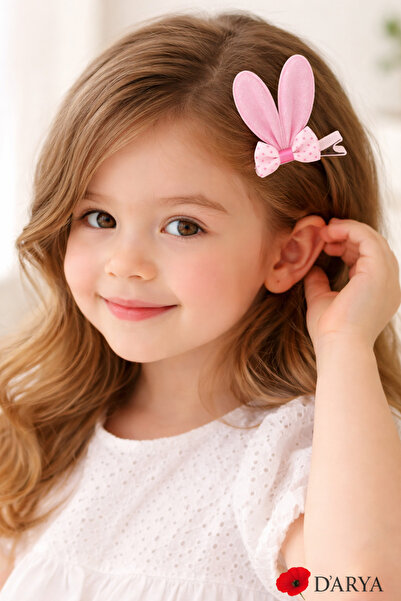 Darya D’Arya Pink Glittery Rabbit Ears Polka Dot Bow Hair Clip for Girls Dd758