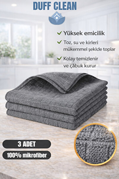 DUFF CLEAN ( 3 Adet ) Mikrofiber Mutfak Temizlik Bezi 40*40 Cm Leke Tutmaz Ko...