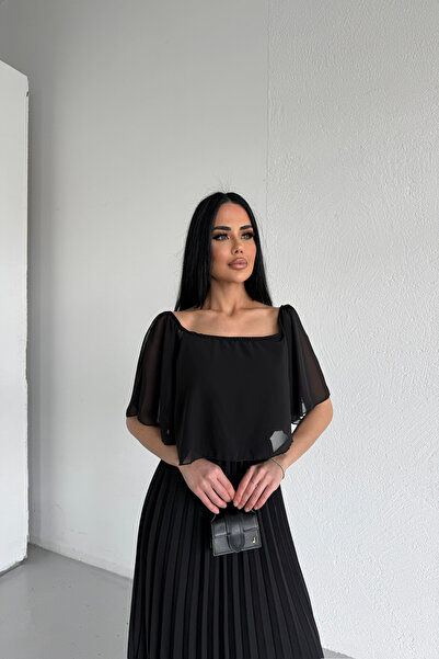 KAMACI BUTİK Καλοκαιρινό φόρεμα με πλισέ τετράγωνο λαιμό σιφόν