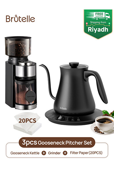 Brutelle مجموعة ماكينة تحضير القهوة الكهربائية ذات الرقبة الإوزية V02 مع مرشح...