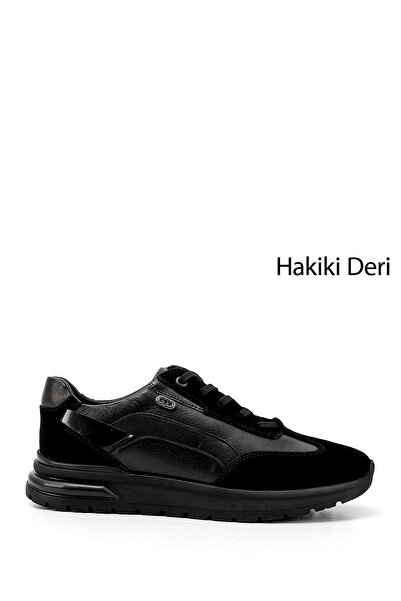GÖNDERİ(R) Erkek Siyah Bağcıklı Jel Tabanlıklı Hakiki Deri Sneaker