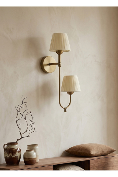 Maison Avf Çift Başlıklı Osmanlı İpeği Kablosuz Pilli Aplik - Alt Eskitme Gold