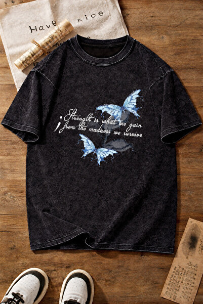 ship master Γυναικείο μπλουζάκι με στάμπα πεταλούδας και γράμματα, 100% βαμβά...