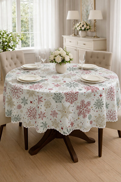 Rona Home Κομψό στρογγυλό τραπεζομάντιλο με μοτίβο χιονονιφάδας Πρωτοχρονιάς ...